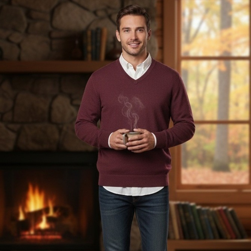 LL Bean Sweater Men's Size XL Cashmere V-Neck Dad Grandpa Preppy Pullover Maroon